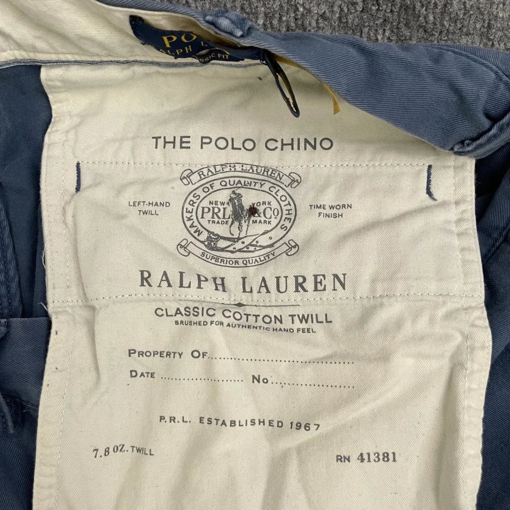 Polo Ralph Lauren Chino Pants Mens Sz 36/32 Stretch Cotton Blue